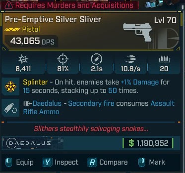 Pre-Emptive Silver Sliver - LV.70