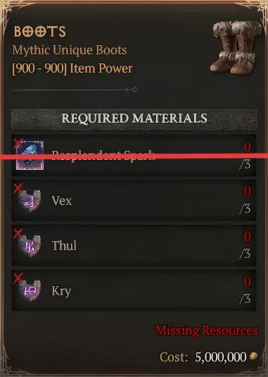 Boots [3 Vex+3 Thul+3 Kry--No Spark]