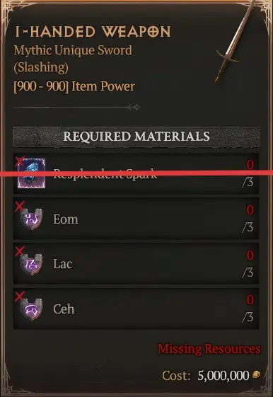 I-Handed Weapon [3 Eom+3 Lac+3 Ceh--No Spark]