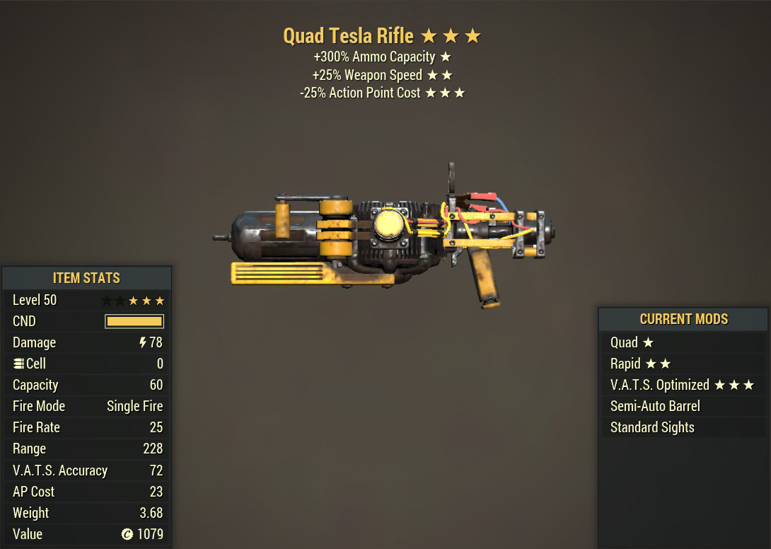 Quad Tesla Rifle (Rapid) (VATS Optimized)