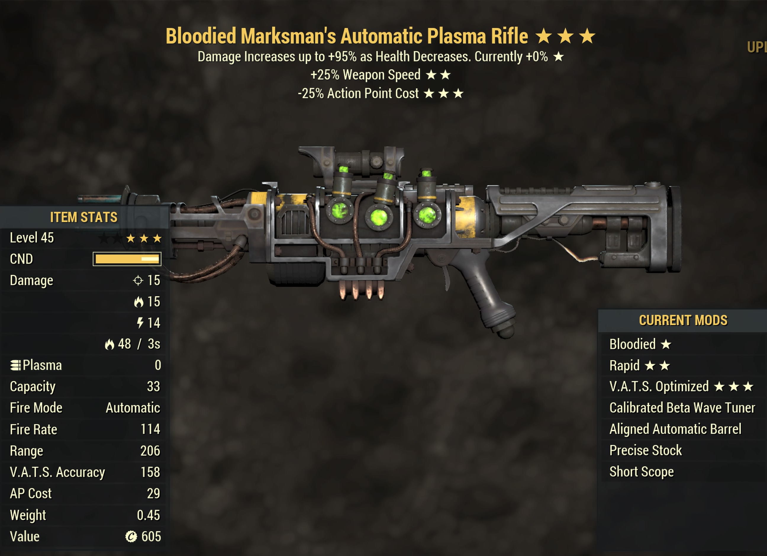 Bloodied Plasma Rifle (Rapid) (VATS Optimized)