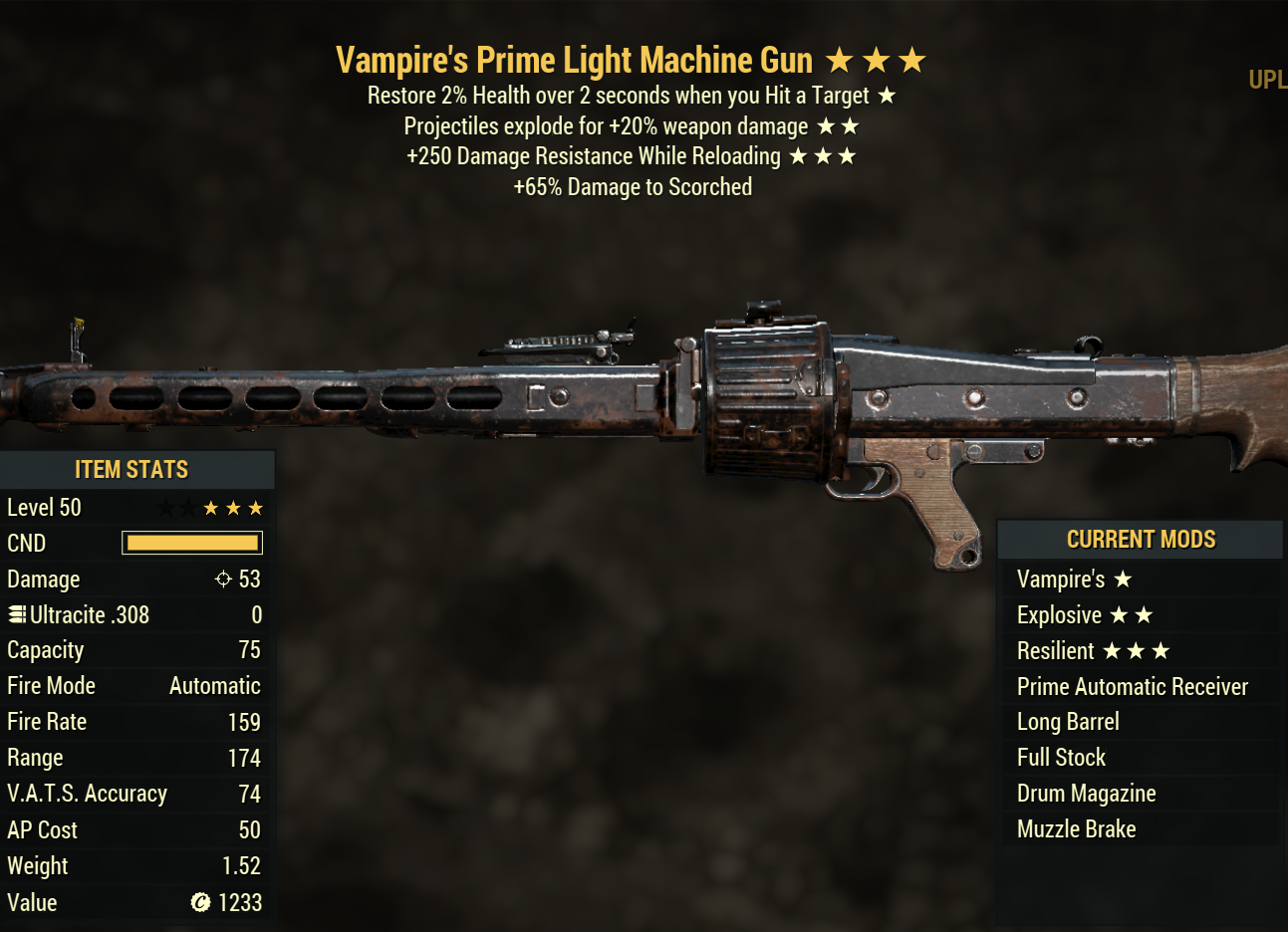Vampire's Light Machine Gun (Explosive) (Resilient)