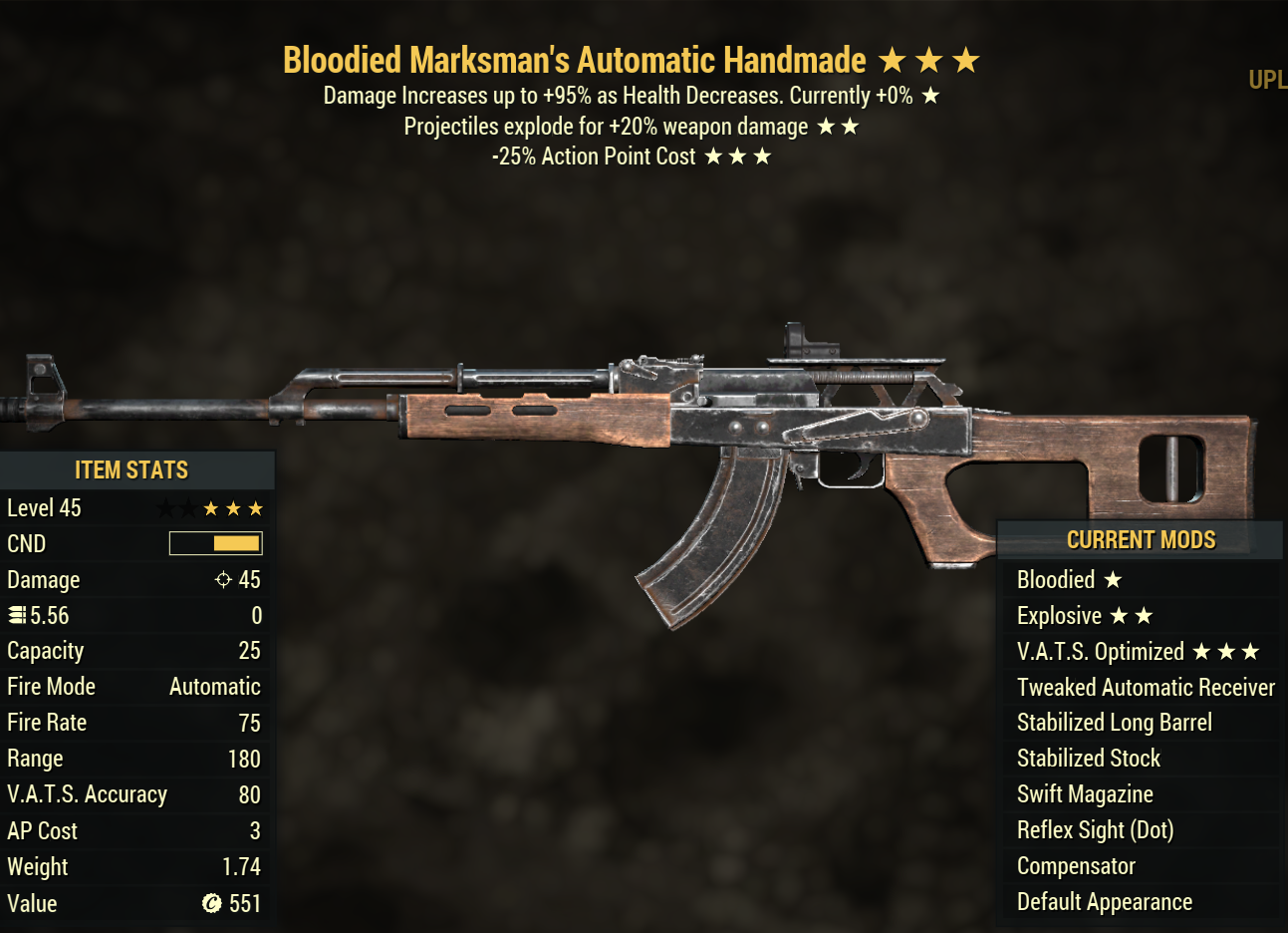 Bloodied Handmade (Explosive) (VATS Optimized)