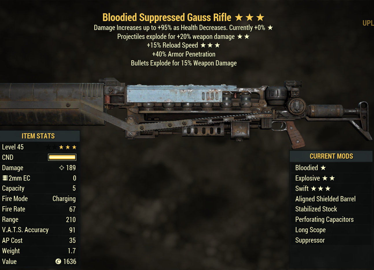 Bloodied Gauss Rifle (Explosive) (Swift)