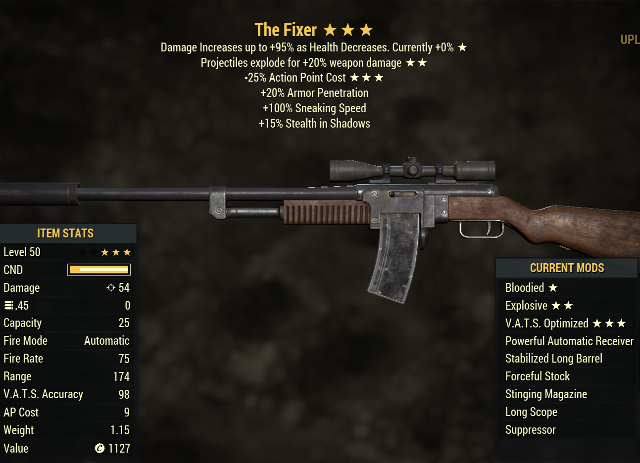Bloodied The Fixer (Explosive) (VATS Optimized)